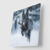 Black German Shepherd in snow Duvet Cover Vierkante Klok (Hoek)