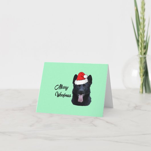 Black German Shepherd met Santa Hat Feestdagen Kaart (Voorkant)