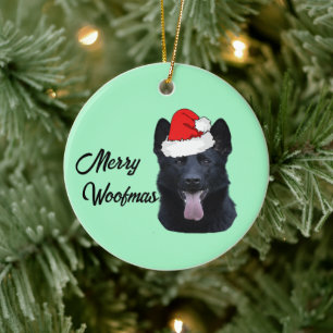 Black German Shepherd met Santa Hat Keramisch Ornament