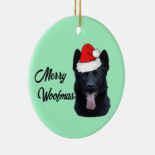 Black German Shepherd met Santa Hat Keramisch Ornament (Rechts)