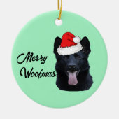 Black German Shepherd met Santa Hat Keramisch Ornament (Voorkant)