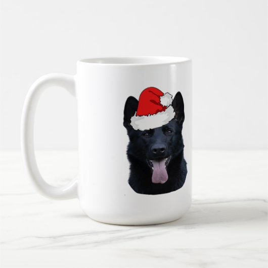 Black German Shepherd met Santa Hat Koffiemok (Links)