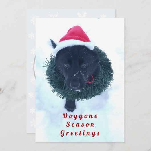 Black German Shepherd Puppy in a Wreath, ZKA Feestdagenkaart (Voorkant / Achterkant)