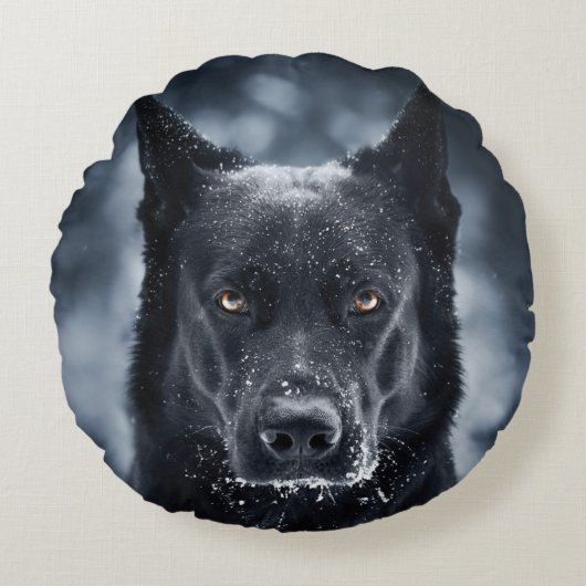 Black German Shepherd Rond Kussen (Voorkant)