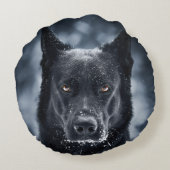 Black German Shepherd Rond Kussen (Achterkant)
