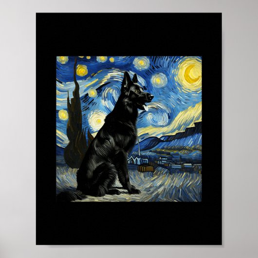 Black German Shepherd Starry Night Van Gogh Thanks Poster (Voorkant)