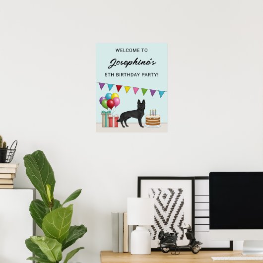 Black German Shepherd Verjaardagsfeestje Welkom Poster (Thuiskantoor)