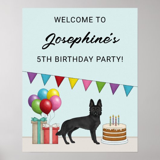 Black German Shepherd Verjaardagsfeestje Welkom Poster (Voorkant)