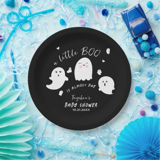 Black Ghost Little Boo Halloween Baby shower Papieren Bordje (Feest)