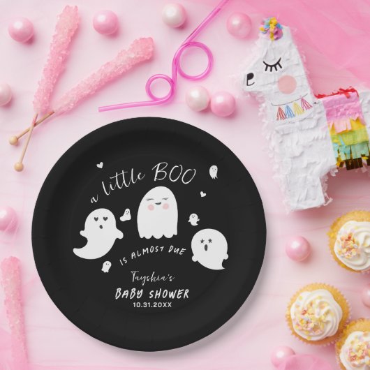 Black Ghost Little Boo Halloween Baby shower Papieren Bordje (Feest)