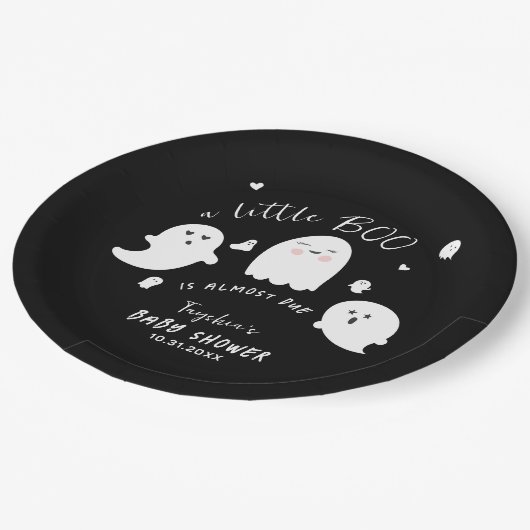 Black Ghost Little Boo Halloween Baby shower Papieren Bordje (Gekanteld)