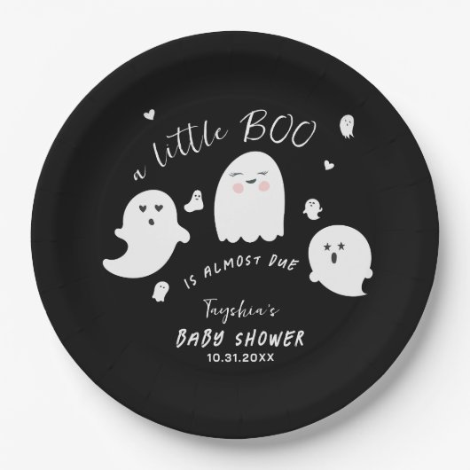 Black Ghost Little Boo Halloween Baby shower Papieren Bordje (Voorkant)