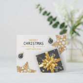 Black Gift Box Gold Snowflakes kerstballen Feestdagenkaart (Staand voorkant)