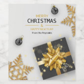 Black Gift Box Gold Snowflakes kerstballen Wijn Etiket (Enkel label)
