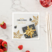 Black Gift Box kerstballen Gold Snowflakes Servet (Insitu)