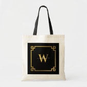 Black & Gikd Greek Key Monogrammen Tote Bag (Voorkant)