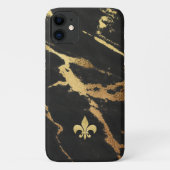 Black Gilded Marble met Fleur de lis Case-Mate iPhone Case (Achterkant)