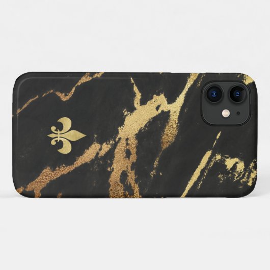 Black Gilded Marble met Fleur de lis Case-Mate iPhone Case (Achterkant (horizontaal))