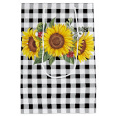 Black Gingham and Sunflower Floral Gift Bag Medium Cadeauzakje (Achterkant)