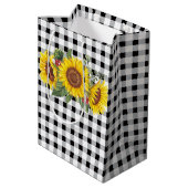 Black Gingham and Sunflower Floral Gift Bag Medium Cadeauzakje (Achterkant Gekanteld)
