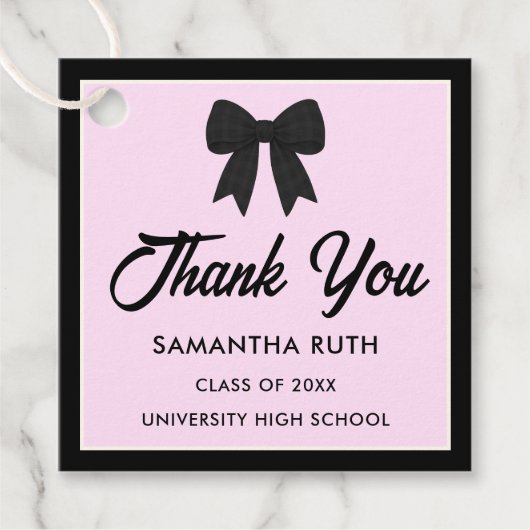 Black Gingham Bow Graduation Party Bedankjes Labels (Voorkant)