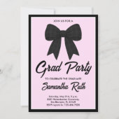 Black Gingham Bow Graduation Party Kaart (Voorkant)