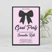 Black Gingham Bow Graduation Party Kaart (Staand voorkant)