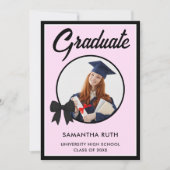 Black Gingham Bow Photo Graduation Aankondiging (Voorkant)
