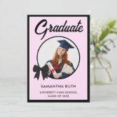 Black Gingham Bow Photo Graduation Aankondiging (Staand voorkant)
