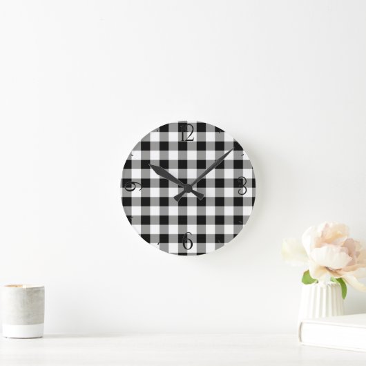Black Gingham Clock Ronde Klok (Huis)