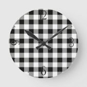 Black Gingham Clock Ronde Klok (Voorkant)