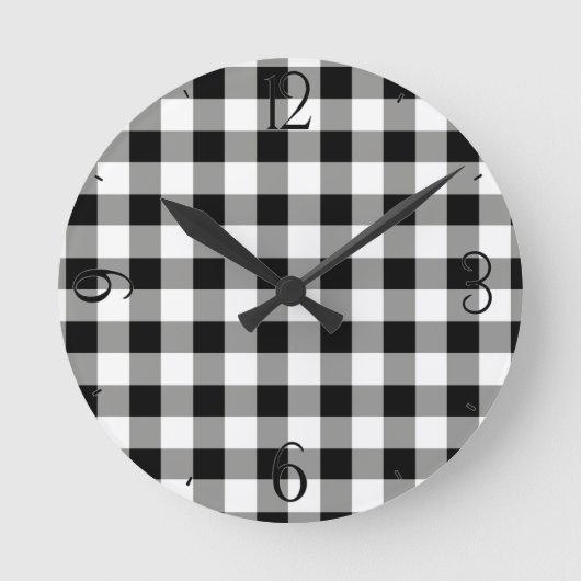 Black Gingham Clock Ronde Klok (Voorkant)