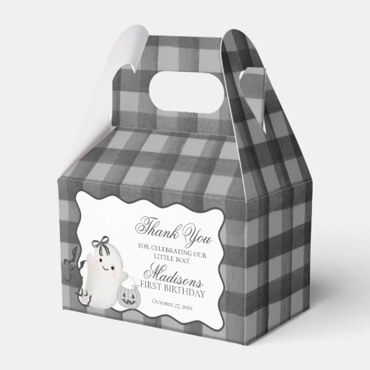 Black Gingham Cute Boo Ghost Birthday Favors Gable Bedankdoosjes (Voorkant Zijde)