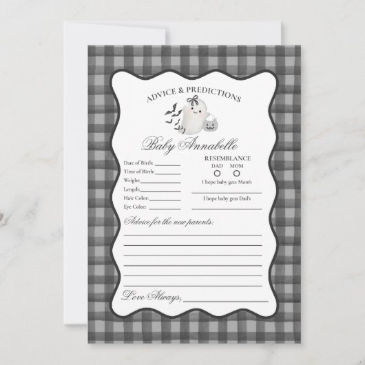 Black Gingham Cute Ghost Advice for Baby Card Kaart (Voorkant)