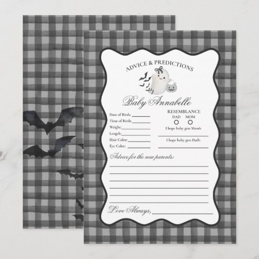 Black Gingham Cute Ghost Advice for Baby Card Kaart (Voorkant / Achterkant)