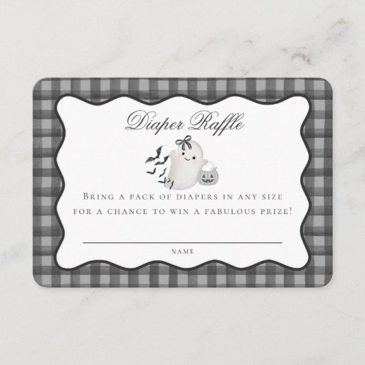 Black Gingham Cute Ghost Diaper Raffle Insert Informatiekaartje (Voorkant)