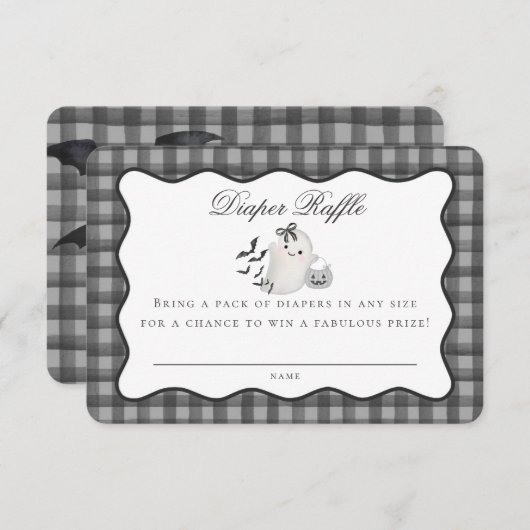 Black Gingham Cute Ghost Diaper Raffle Insert Informatiekaartje (Voorkant / Achterkant)