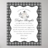 Black Gingham Cute Ghost Diaper Thoughts Sign Poster (Voorkant)