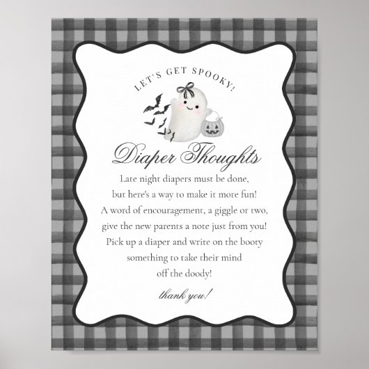 Black Gingham Cute Ghost Diaper Thoughts Sign Poster (Voorkant)
