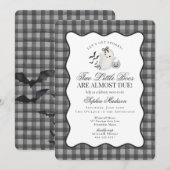 Black Gingham Cute Ghost Twins Baby Shower Kaart (Voorkant / Achterkant)