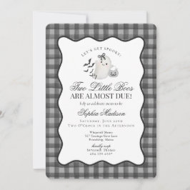 Black Gingham Cute Ghost Twins Baby Shower Kaart