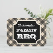 Black Gingham Familie Zomer BBQ Picknick Uitnodigi Kaart (Staand voorkant)