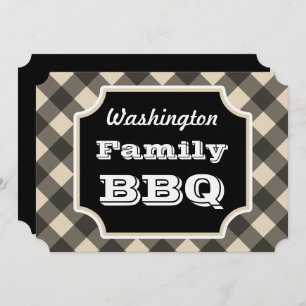 Black Gingham Familie Zomer BBQ Picknick Uitnodigi Kaart