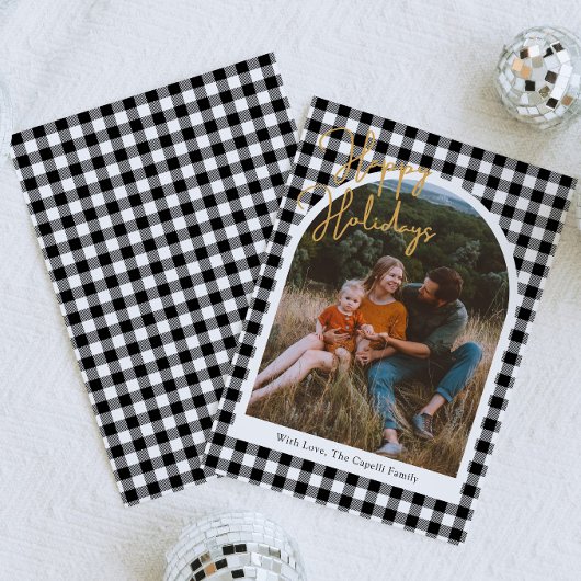 Black Gingham Foto Kerst Kaart