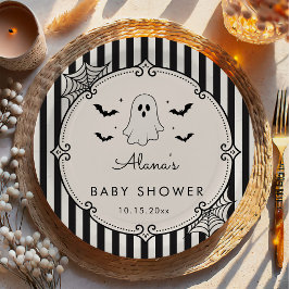 Black Gingham Ghost Halloween Papieren Bordje