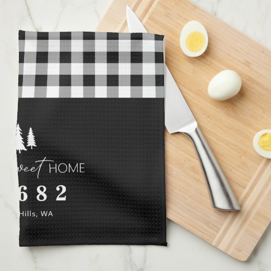 Black Gingham Home Sweet Home Aangepaste postcode Theedoek (Quarter Fold)