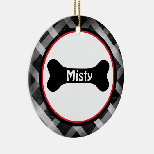 Black Gingham Large Black Dog Bone Ornament (Rechts)