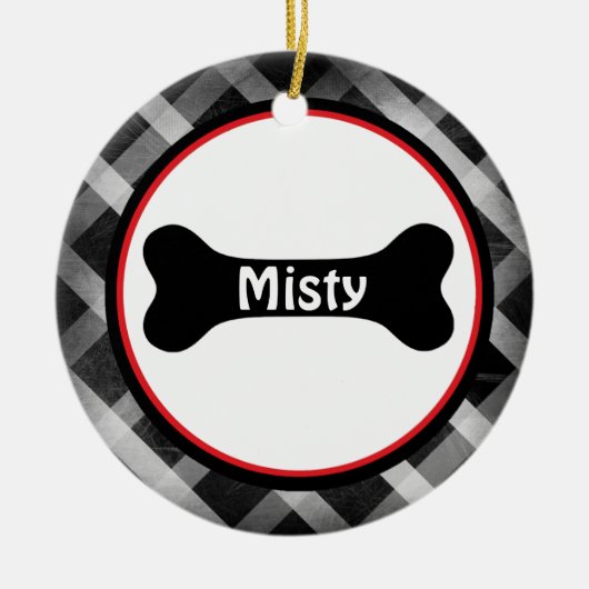 Black Gingham Large Black Dog Bone Ornament (Voorkant)