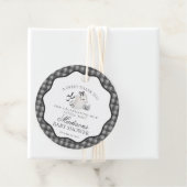 Black Gingham Little Boo Ghost Baby shower Circle Bedankjes Labels (In situ)