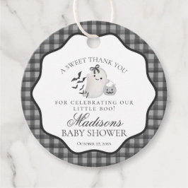 Black Gingham Little Boo Ghost Baby shower Circle Bedankjes Labels